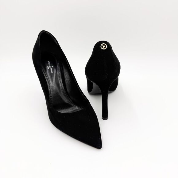 Louis Vuitton Shoes - Louis Vuitton LV Monogram Black Suede Pointed Toe Pumps Heels Size 38.5, 8.5